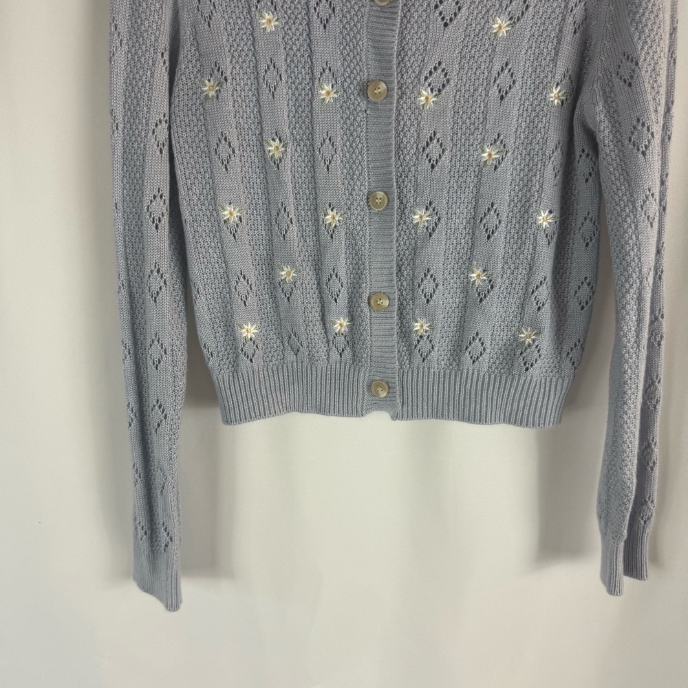 Pink Rose Cardigan Tank sweater baby blue Floral Summer Spring Women size:L - Picture 9 of 14